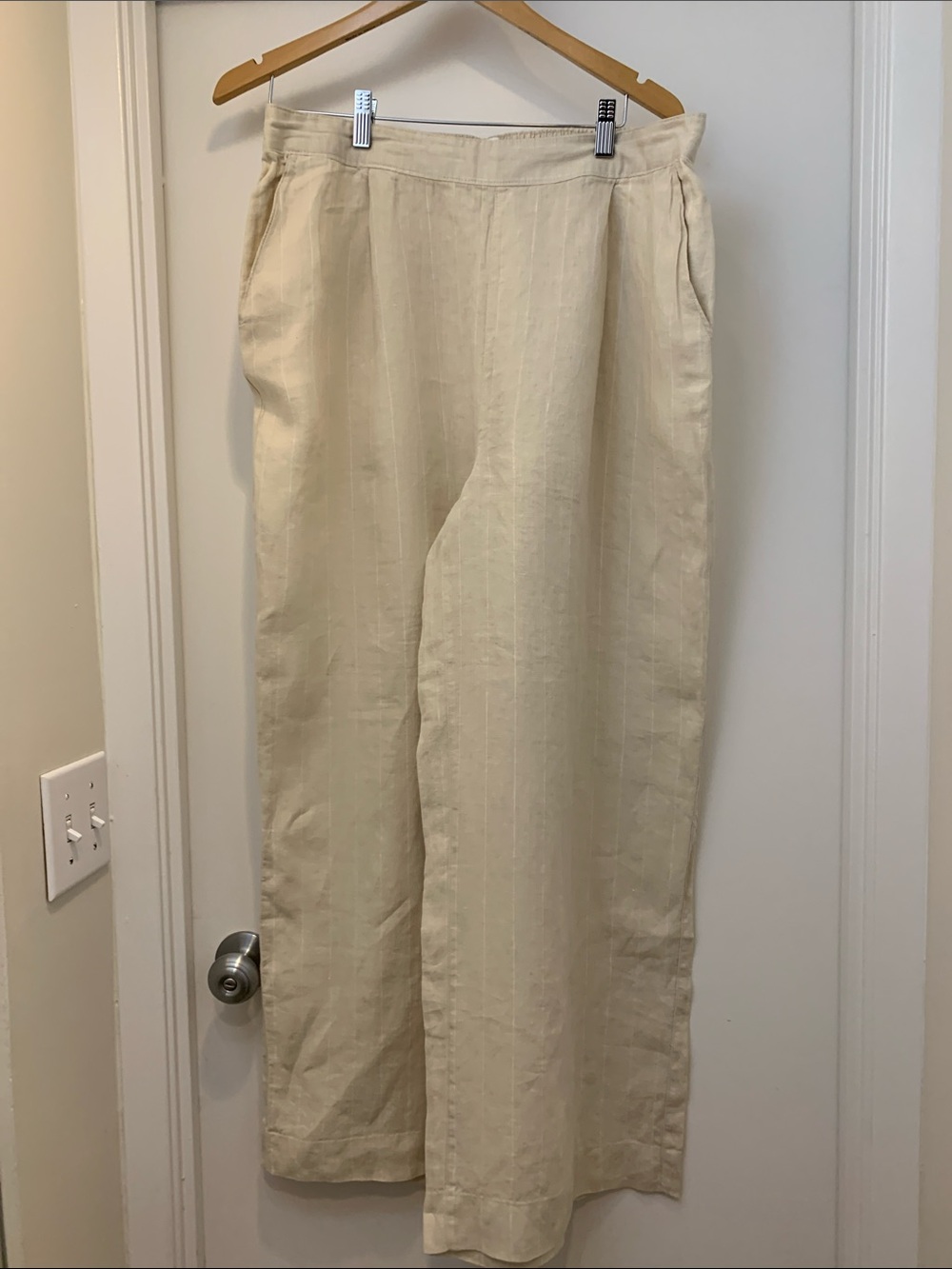 Woman’s Cream 100% Linen Blend Pants - Classic Wide Leg